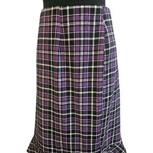 Messini Purple/Black Plaid Ruffled Hem Skirt size Xl NWT